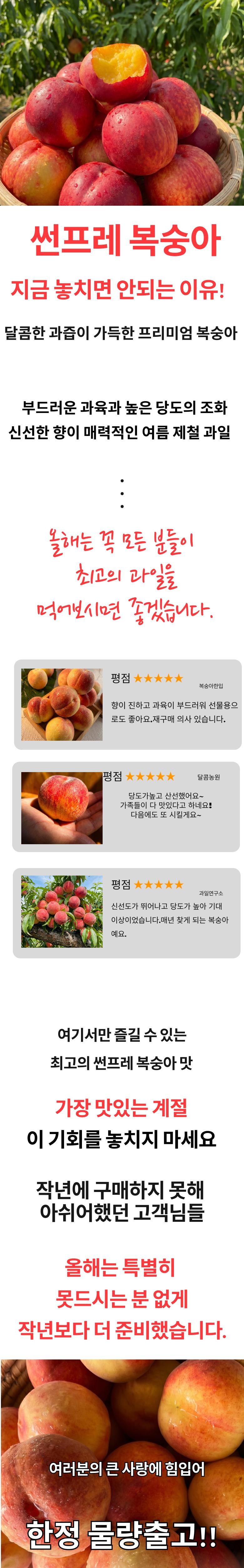 [노지천도] 신선함이 살아있는 새콤달콤 썬프레 복숭아 (중대과) 5kg 상세컷