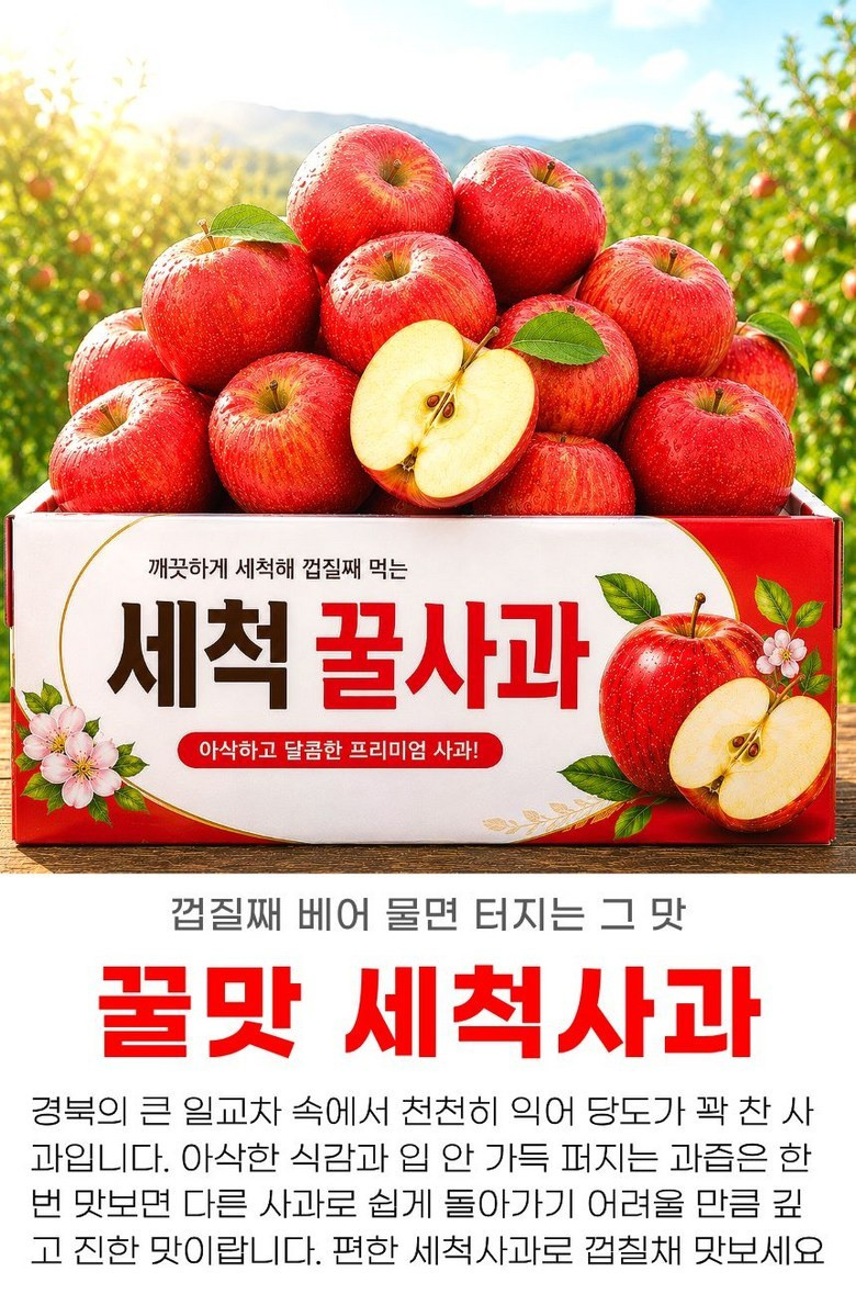 [껍질째 먹는] 낱개포장 새콤아삭 경북 세척사과 중소과 상세컷